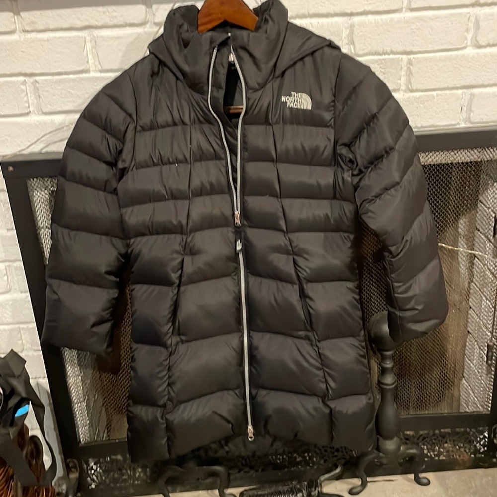 Big girls black North Face long puffer jacket